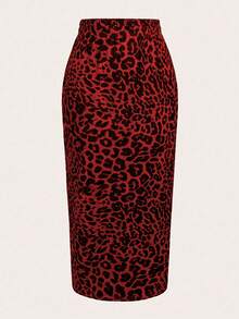 Chân váy ôm sát cạp cao họa tiết da báo dành cho nữ, kiểu dáng thanh lịch thường ngày, phù hợp cho những buổi hẹn hò tối. - Đỏ - Xem 5