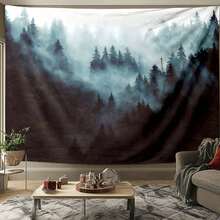 1pc Polyester Misty Evergreen Forest Tapestry, Suitable For Living Room & Bedroom Decor, Forest Landscape Design, Soft Fabric, Large Size, Home Decor, Elegant And Atmospheric Style, Showcasing Misty Natural Scenery - Multicolor - View 7