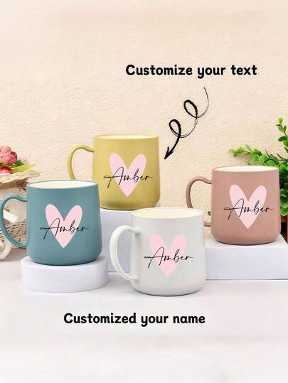1pc Customizable Personalized Name Mug, Valentine's Day Heart Mug, Plastic Mug, Coffee Cup, Customizable Name, Multiple Color Options, Suitable For Holding Water, Beer, Juice, Milk, Coffee And Other Beverages, Unique Gift For Special Occasions, Also Suitable For Camping, Valentine's Day, Anniversary And Other Occasions, Perfect Gift For Family And Friends