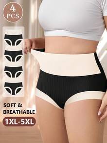 MIOTAN 4条/包 女士加大码高腰柔软纯棉内裤 - 黑色 - 查看 1