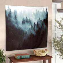 1pc Polyester Misty Evergreen Forest Tapestry, Suitable For Living Room & Bedroom Decor, Forest Landscape Design, Soft Fabric, Large Size, Home Decor, Elegant And Atmospheric Style, Showcasing Misty Natural Scenery - Multicolor - View 11
