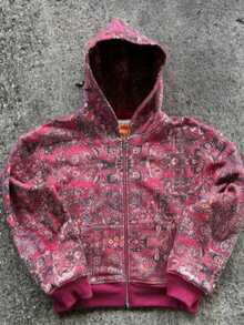 Women's Retro Washed Zip-Up Hoodie 2026 Autumn New Street Style Floral Zip-Up Jacket - Đỏ - Xem 1