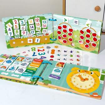 1pc Reusable DIY Fun Busy Book, Weather & Time Themed Activity Toy, Numeral & Letter Learning, Cognitive & Logic Development