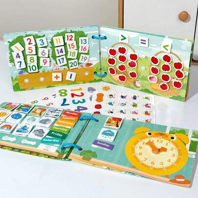 1pc Reusable DIY Fun Busy Book, Weather & Time Themed Activity Toy, Numeral & Letter Learning, Cognitive & Logic Development