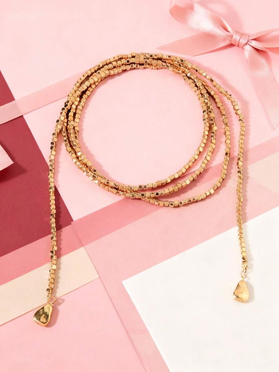 1pc Fashionable Long Turquoise CCB Beaded Multi-Layer Necklace Choker - one-size - View 1