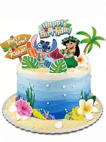 13件套创意史迪奇生日蛋糕卡片插入式卡通史迪奇夏威夷主题派对装饰蛋糕插件 - 彩色 - 查看 10