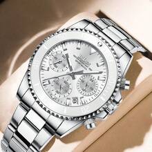 BIDEN 1pc Ladies' Watch, Chronograph, Waterproof, Calendar, Stainless Steel Strap, Stylish And Elegant Quartz Ladies' Watch+Free Steel Strip Cutting Tool+Free Box - Silver - View 13