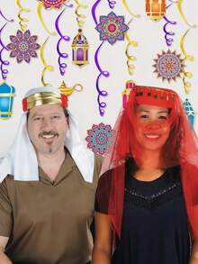 12pcs Ramadan Decorations, Arabian Nights Theme Party Decor, Eid Hanging Spiral Decor, Ceiling Foil Party Decor, Moroccan Princess Birthday Supplies, 1pc/12pcs Set - Multicolor - View 5