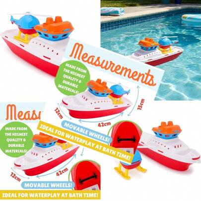 Toyland® 17" Floating Tugboat With Helicopter - Durable Water Bath And Pool Toy For 24 Months Plus -  And Easy Clean Plastic BoatMaterial Safety And Rich Functionality