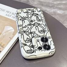 Funda de Teléfono con Patrón de Cara Abstracta para iPhone 17/16/15/14/1/12/11, Textura Crema, Funda Suave, Cubierta Trasera, Estilo Creativo Ins, Simple - Blanco - Ver 7