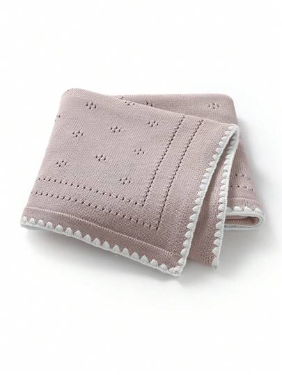 1pc Baby Knitted Blanket, Perforated Texture + Shell Edge Trim, Soft & Cozy All Season Children's Gentle Blanket, Infant Stroller Blanket, Newborn Essential