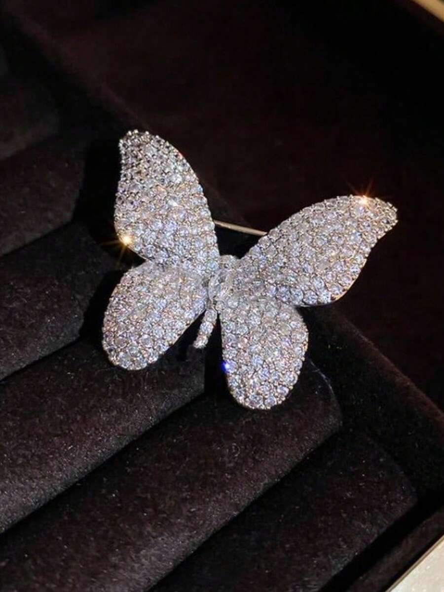 1pc Rhinestone Butterfly Brooch, Unique Design Women's Lapel Pin, Elegant Sophisticated Accessory - Multicolor - View 1