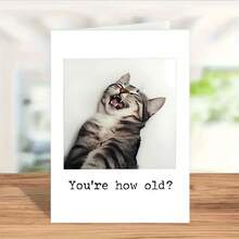 Cartão de aniversário com um gatinho fofo e envelope (1 unidade). Ideal para presentear familiares, amigos, vizinhos, amantes de gatos, festas de aniversário, comemorações, aniversários de 18 anos e para perguntar "Quantos anos você tem?". - Multicolorido - Ver 3