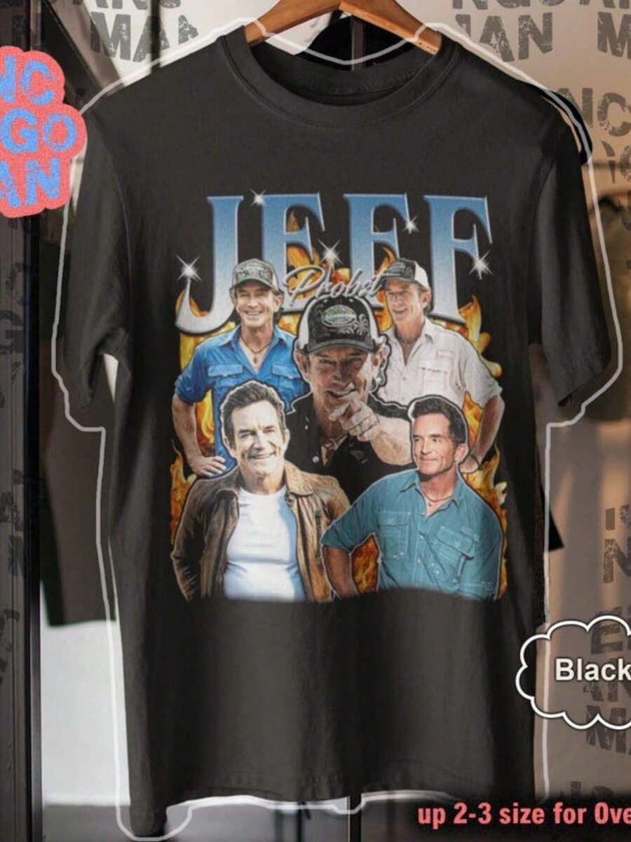 Vintage Jeff Probst T-Shirt 90s Retro Survivor Graphic Tee - màu đen - Xem 1