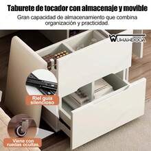 Buró Minimalista Moderno con Espejo y Banco,Tocador de Dormitorio,Ideal para Dormitorios, Salones y Vestidores - Blanco - Ver 5