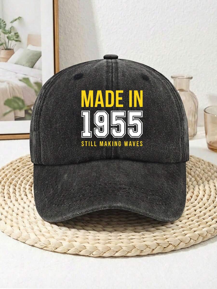 Casquette de baseball imprimée rétro "MADE IN 1955 Still Making Waves" - Casquette à bord incurvé ajustable unisexe, meilleur cadeau d'anniversaire/anniversaire pour les adultes nés en 1955, convient pour les promenades en extérieur et les rassemblements décontractés, la plage, les voyages - A - Voir 1