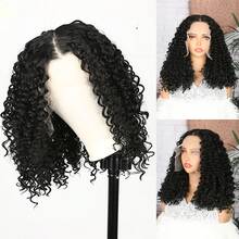 14-calowa syntetyczna, odporna na ciepło, 13x6 kręcone, falowane włosy, wstępnie wyrwane, syntetyczna linia włosów, peruki z koronką z przodu, czarne, brązowe, wielokolorowe, syntetyczne włosy, wyrwane, naturalna linia włosów, codziennie używane dla dziewcząt, kobiet, cosplay, naturalnie wyglądająca, syntetyczna, miękka peruka - Wielokolorowe - Zobacz 3