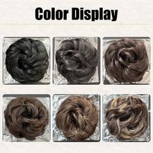 合成凌乱发髻假发片，带松紧带，金棕色波浪卷发髻接发，厚实发髻假发片，女士适用 - 彩色 - 查看 6