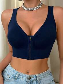 2pcs/Set Women Seamless Shock-Absorbing Sports Bras - Lightweight & Breathable, Suitable For Yoga & Light Workouts, Enhances Back Lines, Wireless Support, Padded, Comfortable Yoga Camisole - Navy Blue - View 7