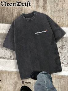 NeonDrift Double-Sided-Gifts For Christmas, New Year's Day, New Year 2026, Valentine's Day,Independence Day And Easter-  Team Racing Car Print T-Shirt With Vintage Washed Look For Motorsport Fans And Streetwear Enthusiasts 2026 Edition Fashionable Casual Wear - 黑色 - 查看 2