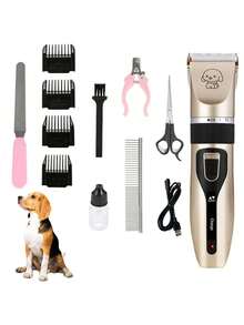 Kit profesional de peluquería para mascotas de bajo ruido, cortapelos recargable para perros y gatos con pelaje denso. - Dorado - Ver 1