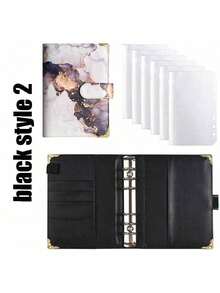 1 Set A6 Or 2 Sets New Marble Pattern Loose Leaf Binder With Copper Corners & 6 Zipper Bags, Back To School, School Supplies,Savings Plan,Biweekly Savings Plan,10000 Savings Plan,Savings Strategy - Multicolor - View 8