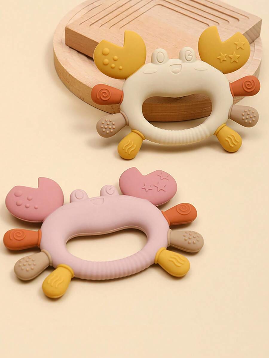 1pc Baby Crab Teether Toy, Soft Silicone Material, Easy To Grip, Textured Surface Design, Cute Animal Shape, Suitable For Baby Bath Time - Multicolor - View 1