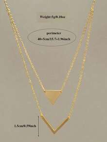 Personalized Double-Layer V-Shaped Necklace, Custom Engraved Name Triangle Pendant Necklace, Necklace For Women, Elegant Double-Layer Pendant Necklace, Geometric Accessory Gift, Mother's Day Gift, Stainless Steel Material, Summer Jewelry, Beach Accessory For Women - Multicolor - View 6
