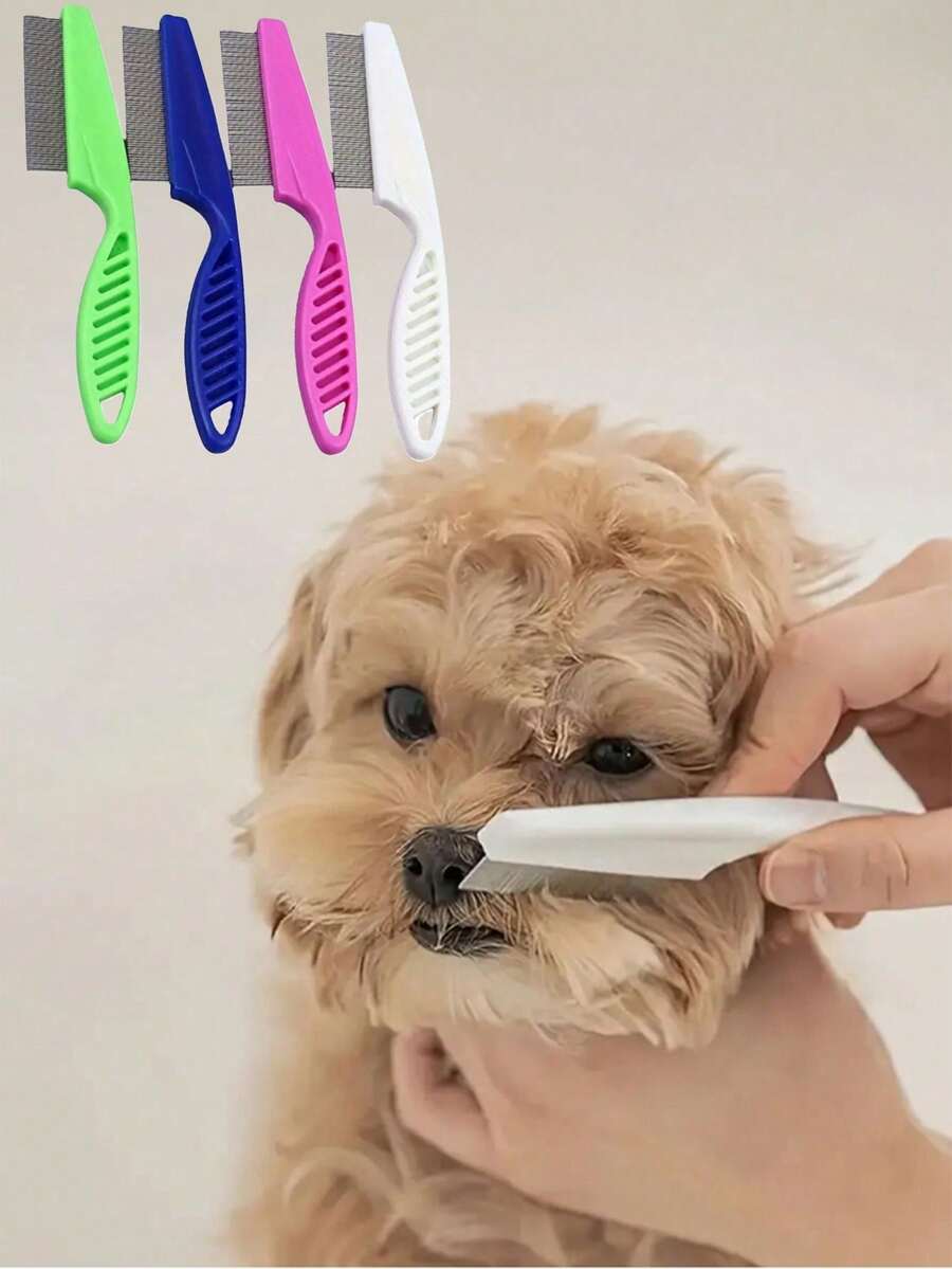 Escova 2 em 1 para remover pelos e manchas de lágrimas de animais de estimação - Pente antipulgas de aço inoxidável para cães e gatos, apara e remove com eficácia pelos emaranhados e pulgas, adequado para cães e gatos.