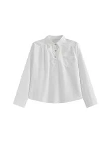 休闲宽松 Polo 领长袖衬衫 - 白色 - 查看 6