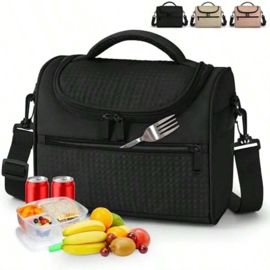 Lubardy Loncheras para Mujer Hombre, Bolsa de Almuerzo Aislada, Lonchera Termica Adultos Impermeable, Lonchera Térmica Almuerzos Portátil Lunchera para Picnic,Oficina,(Negro) - Multicolor - Ver 1