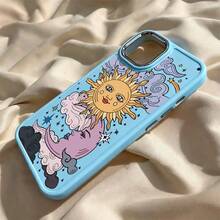 Resistente a quedas sol lua UV impressão silicone macio plating metálico Capinha Capa Para Apple i p h o n e 11 12 13 14 15 16 17 pro max 14 15 16 PLUS 17 AIR x xr xs max anti-impacto design minimalista protetora minimalista antiarranhões que se encaixa perfeitamente cases P15294 - Azul - Visão 4