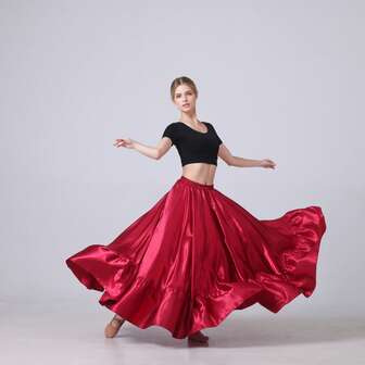 女士长款喇叭裙 - 缎面喇叭下摆波西米亚复古A字长裙，适合跳舞、派对、日常穿着（四季皆宜，蓬松下摆，舞厅风格）