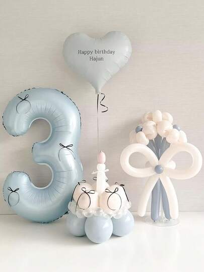 1个40英寸蓝色数字铝箔气球和5个黑色丝带蝴蝶结，适用于生日派对、周年纪念、派对装饰、拍照、公主生日、情人节、家庭生日派对、迎婴派对、单身派对装饰、网红户外拍照装饰，优雅梦幻的生日气球，可爱生日装饰（蓝色生日主题，适合0-9岁儿童），主题生日、新年、圣诞节等场合。