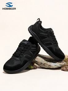 HOBIBEAR 一双黑色舒适男女通用运动鞋，采用柔软皮革材质，橡胶鞋底，宽楦设计，适合休闲、户外、徒步旅行，是秋冬季节的理想之选。 - 黑色 - 查看 4