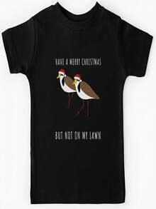 Masked Lapwing Plover Christmas Geek T-Shirt - Black - View 2