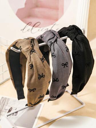 3 st set med flerfärgade rosettmönster för kvinnor, breda knutna håraccessoarer, för dagligt bruk