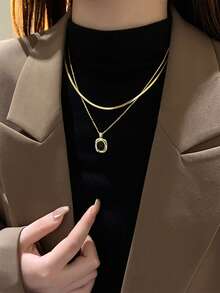 Collar con colgante cuadrado negro de lujo en capas - Cuadrado - Ver 2