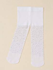 1入組女童白色鑽石輕盈透氣緊身褲，適合日常穿著或打扮 - 白色 - 查看 9