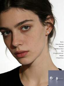 1pc S999 Pure Silver Stud Earrings, Minimalist & Versatile, Suitable As Valentine's Day, Mother's Day, Holiday Gift - White Gold - View 4