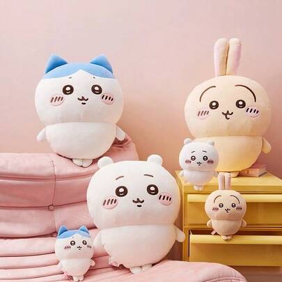 Miniso Hachiware Large Standing Plush Doll | Blue Ear Contrast Design + Embroidered Blush, Soft Elastic Short Plush, Sofa Cushion/Living Room Decor/Cute Gift (1pc)