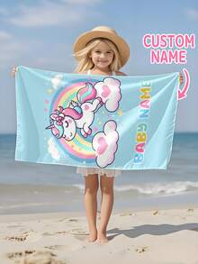 儿童个性化沙滩巾，夏季生日礼物，夏日氛围，女孩海滩之旅，定制沙滩巾，游泳池，沙滩装饰