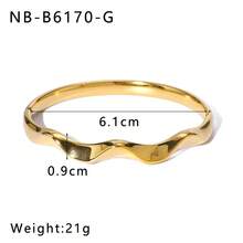 1件装不锈钢时尚波浪纹百搭简约铰链手镯，适合作为情人节礼物 - 波浪紋手鐲 - 查看 6