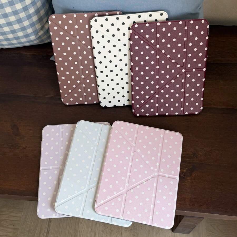 六色波点亚克力iPad保护壳，适用于iPad第11代、iPad Pro 2025、iPad Air 7/6、第10代、11英寸，可爱设计，带笔槽，可折叠，简约韩式风格