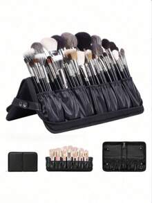 Zippered Makeup Brush Holder Case - Foldable Storage Pouch For Holiday, Back To School & Gifting - Black - View 5