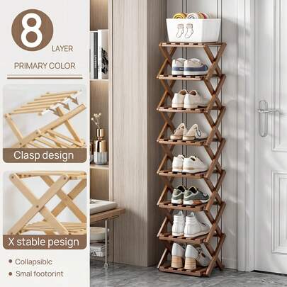 Sturdy And Durable Bamboo Folding Shoe Rack | Space-Saving, Multi-Tier Shoe Organizer, Suitable For Small Spaces, Entryway, Hallway, Bedroom, Bathroom, Office And Living Room, Easy Assembly