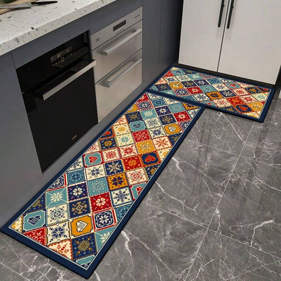 1pc Silicone Kitchen Mat, Pixel Geometric Pattern, Anti-Fatigue, Soft & Comfortable, Anti-Slip & Anti-Fall, Quick Drying, Durable, Suitable For Kitchen, Dining Room, Entrance, Laundry Room, Hallway, Bathroom, Study Room, Etc. - Multicolor - View 1