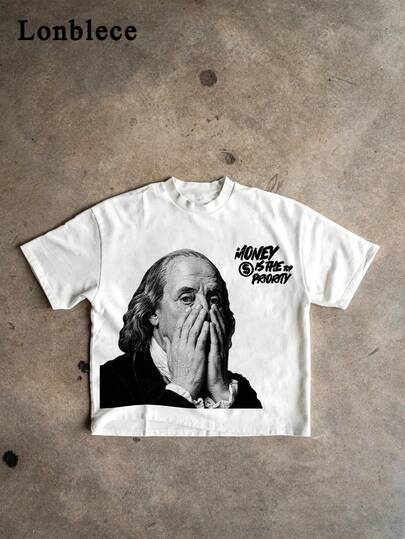 Lonblece 1件夏季男士人像印花休闲T恤，适合夏季穿着