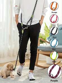 7.5ft Reflective Fashionable Geometric Pattern Hands-Free Dog Leash, Crossbody Style, Suitable For Walking And Jogging