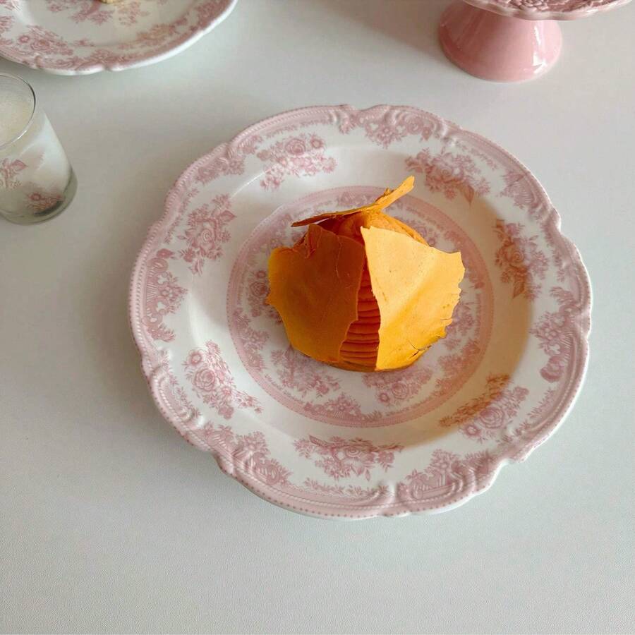 Cabin Kangaroo 1件法式复古蕾丝花卉浮雕陶瓷盘，下午茶甜点盘，西式餐盘，家居装饰盘，复古风格，高品质陶瓷，优雅精致，栩栩如生